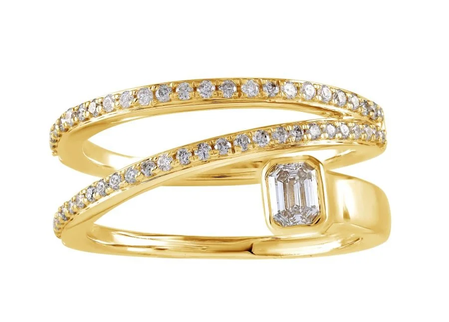 Golden Radiance Emerald-Cut Diamond Wrap Ring