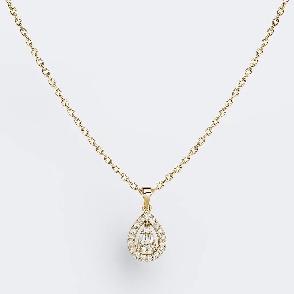 Radiant Teardrop Diamond Pendant Necklace in Gold