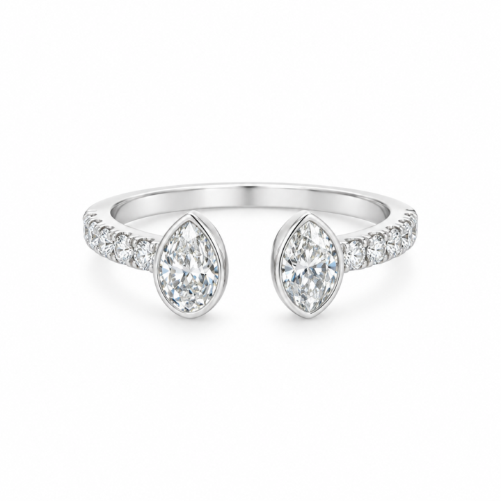 Twin Teardrop Elegance Diamond Bypass Ring