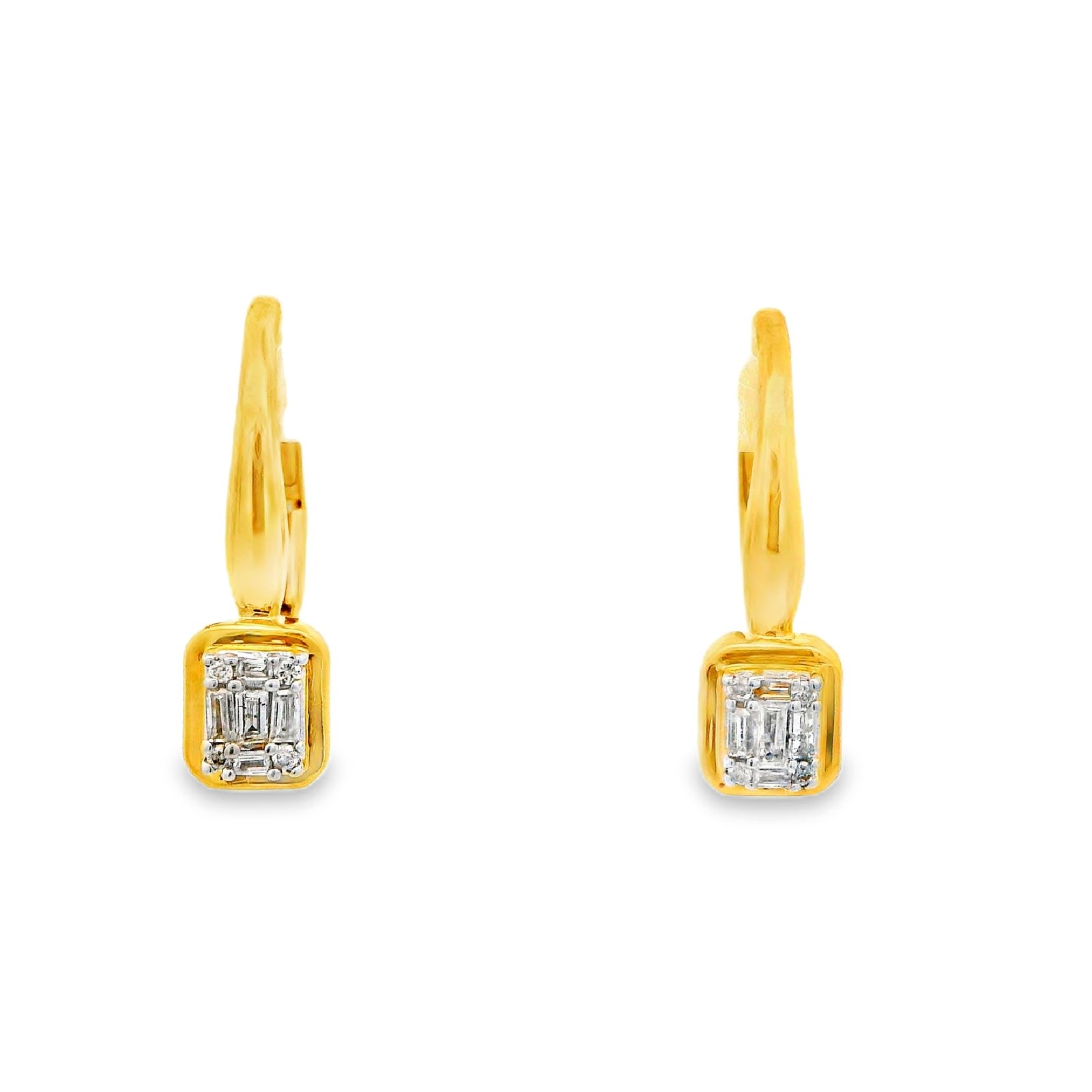 Golden Glimmer Emerald-Cut Diamond Drop Earrings
