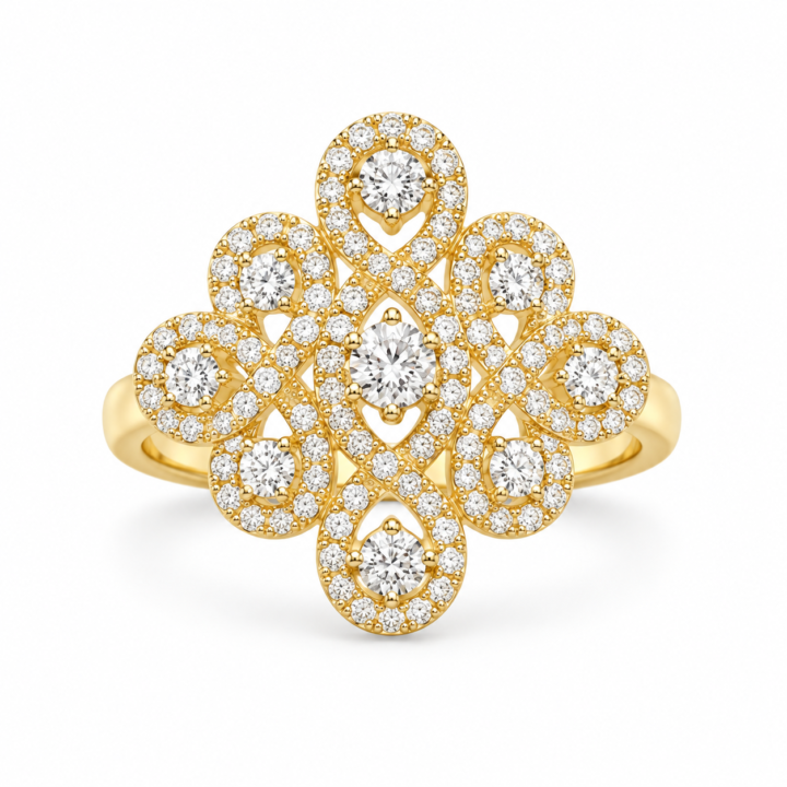 14K Yellow Gold Diamond Cluster Cocktail Ring