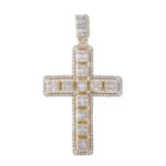 Radiant Baguette Diamond Cross Pendant in Rose Gold