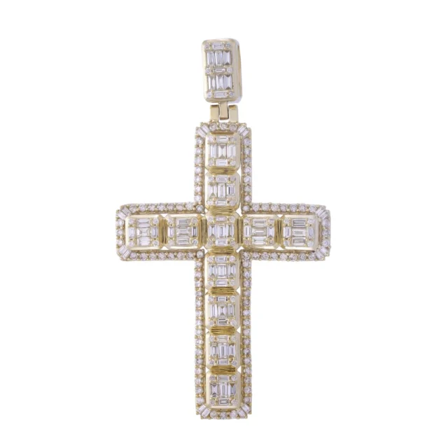 Radiant Baguette Diamond Cross Pendant in Rose Gold