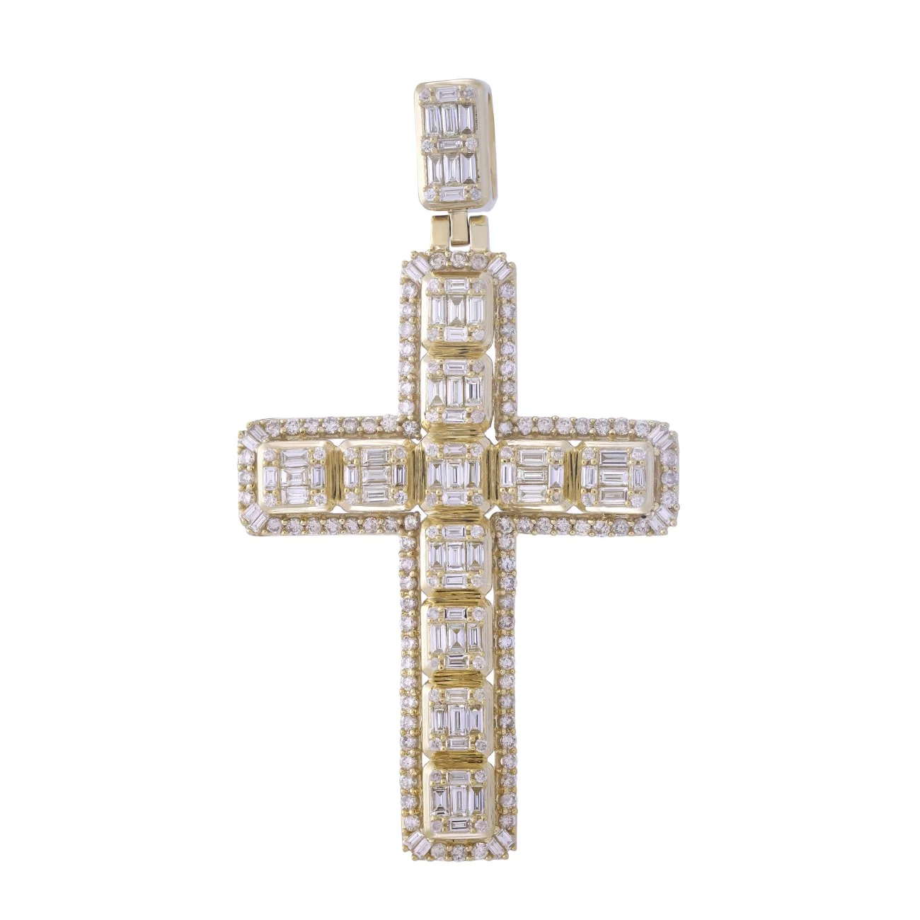 Radiant Baguette Diamond Cross Pendant in Rose Gold