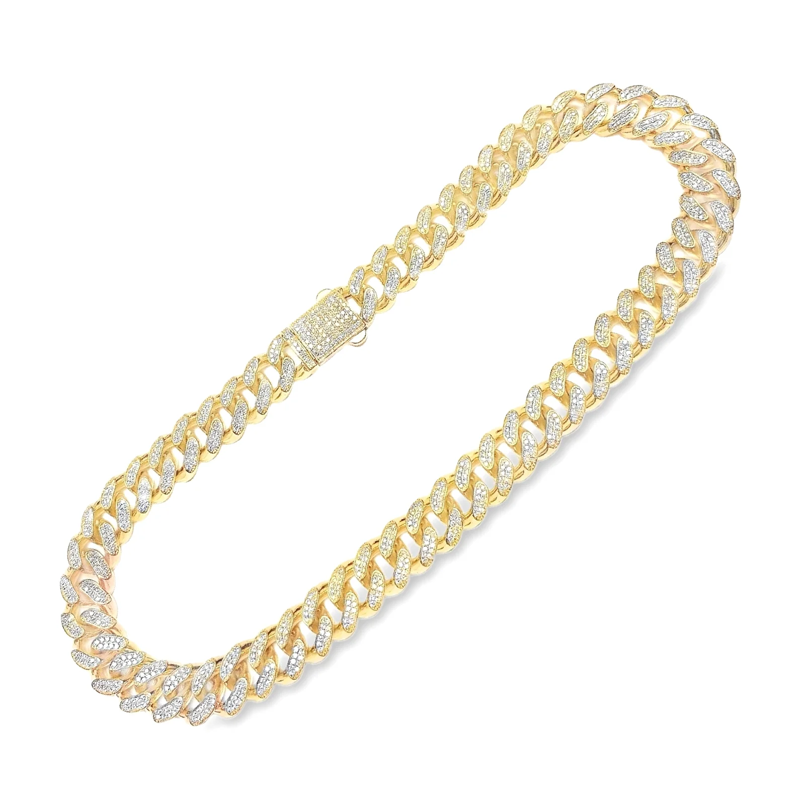 14K Yellow Gold Diamond Cuban Link Chain Necklace