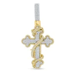 Regal Diamond Cross Pendant with Golden Serpent Accents