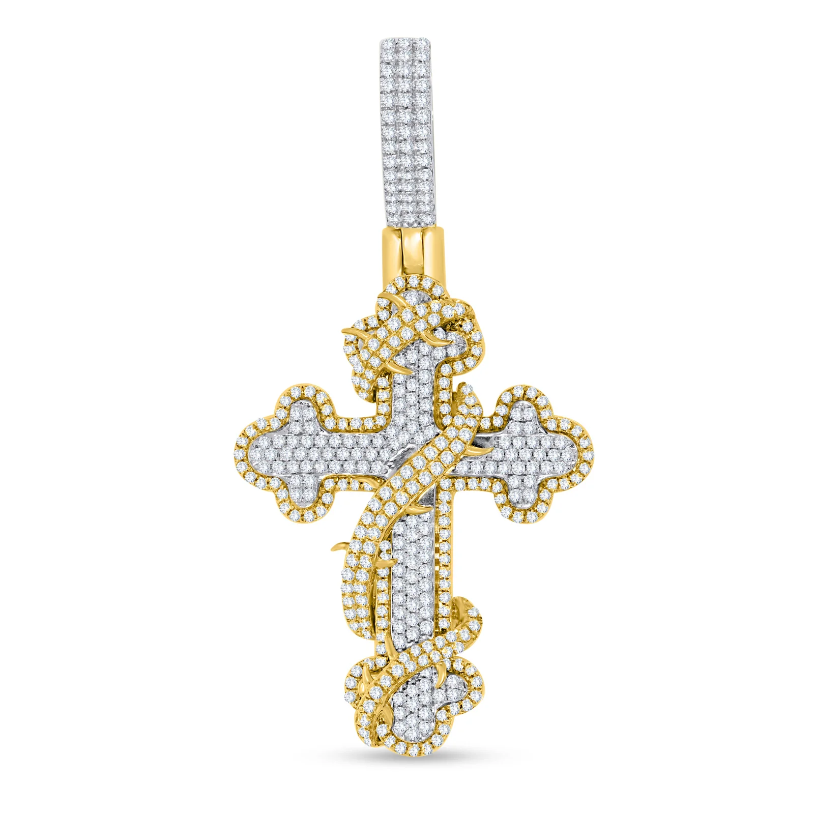 Regal Diamond Cross Pendant with Golden Serpent Accents
