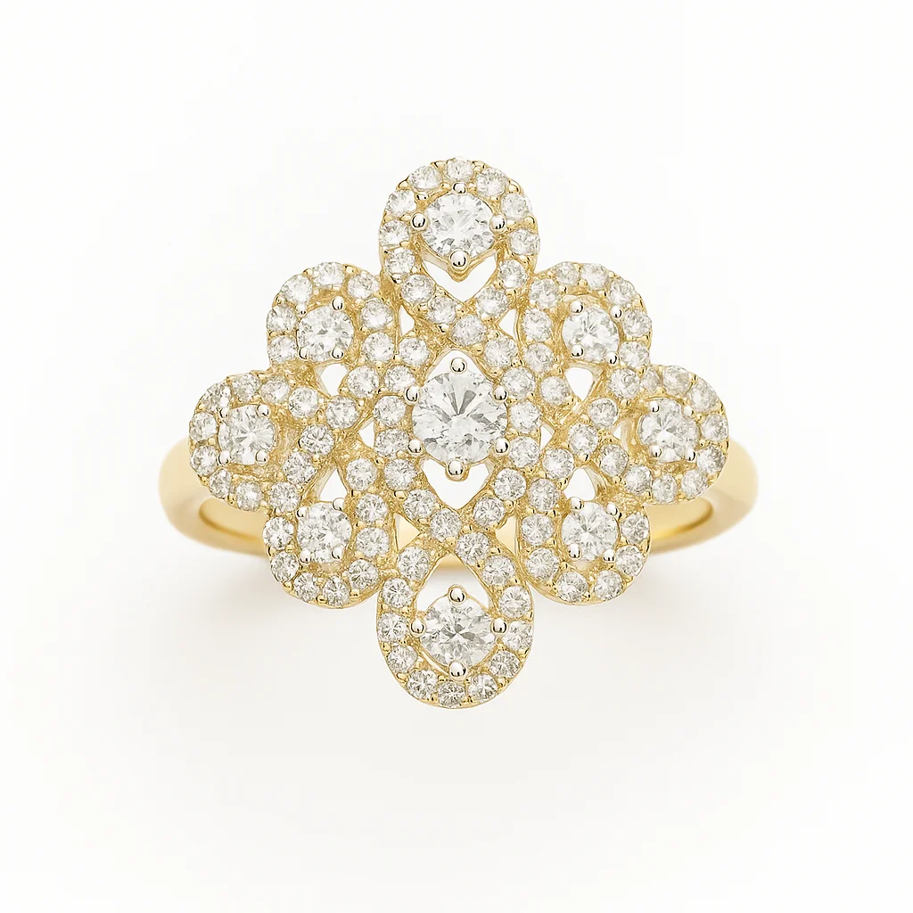 14K Yellow Gold Diamond Cluster Cocktail Ring