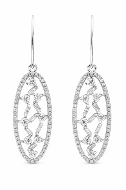 Elegant Oval Diamond Drop Earrings in White Gold