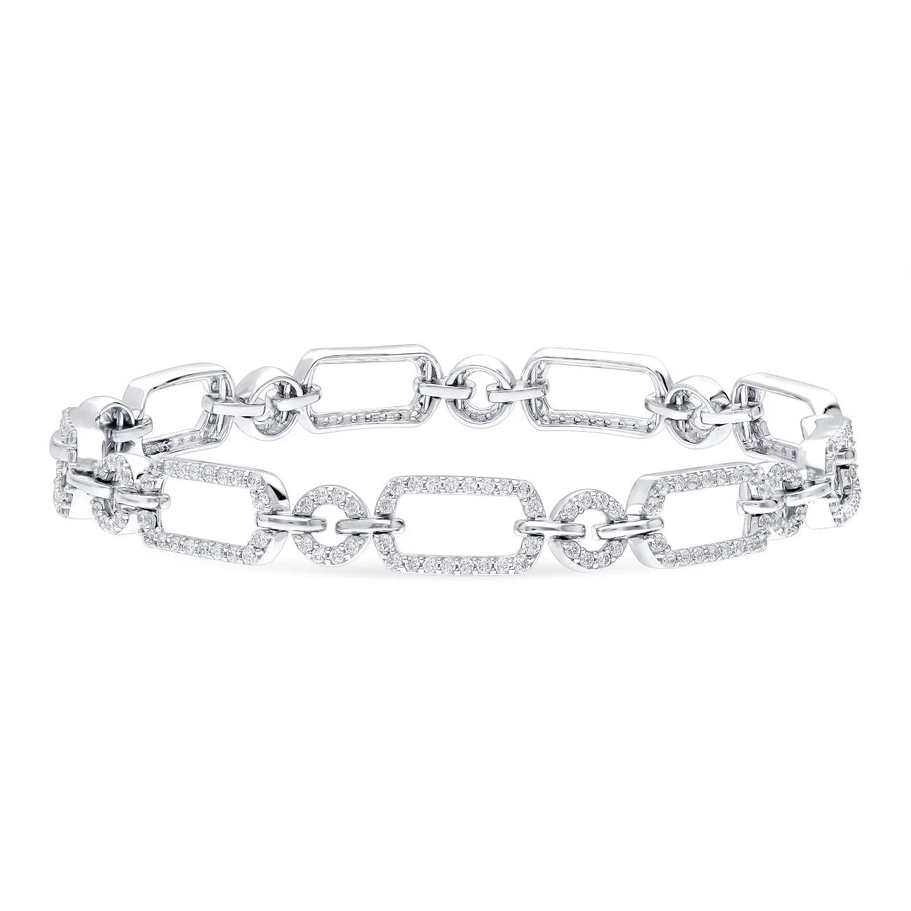 Diamond Link Chain Bracelet in White Gold