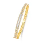 14K Yellow Gold Diamond Cuban Link Bangle Bracelet