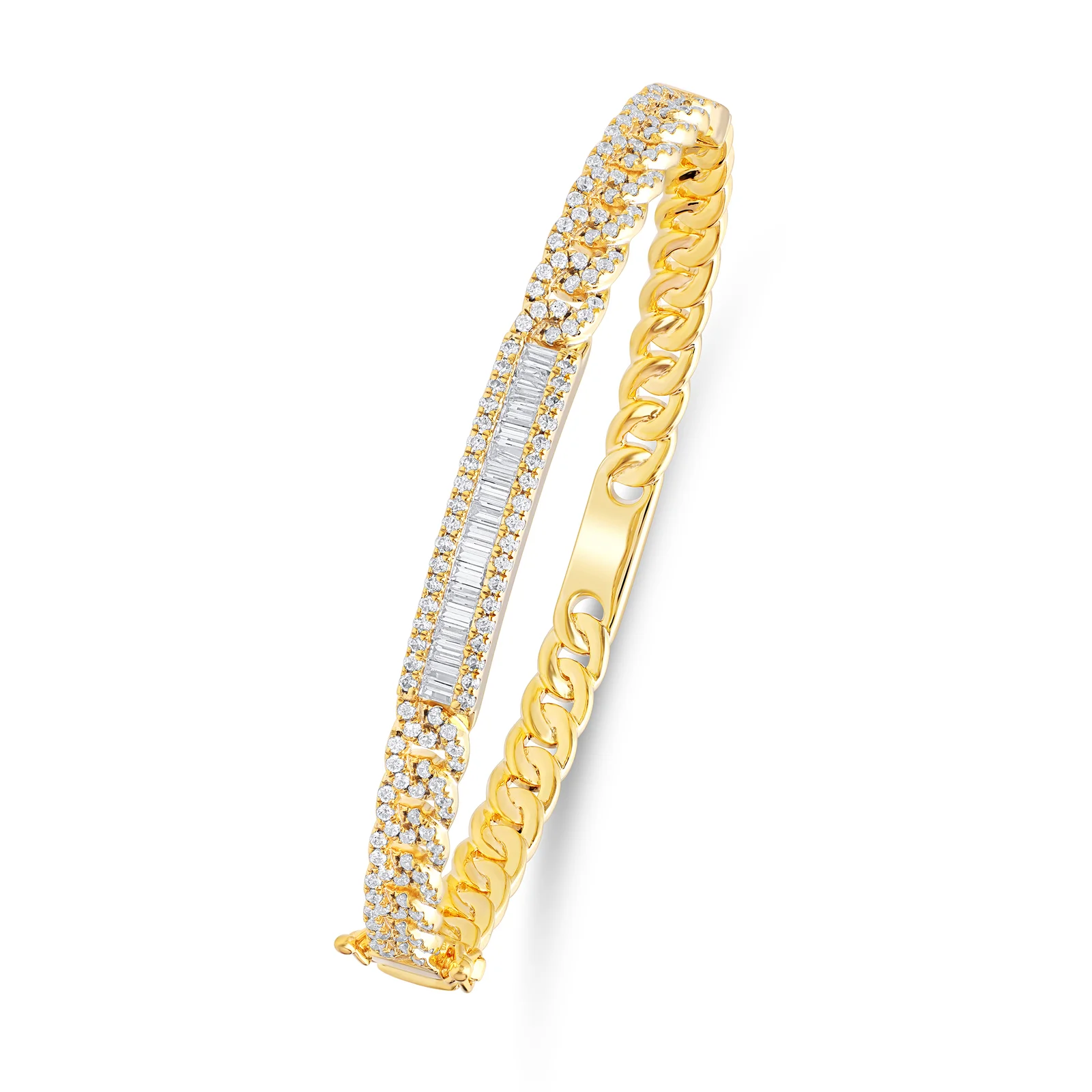 14K Yellow Gold Diamond Cuban Link Bangle Bracelet