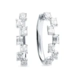 Emerald-Cut Diamond Hoop Earrings in White Gold
