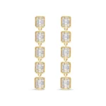 Round & Baguette Diamond Linear Drop Earrings