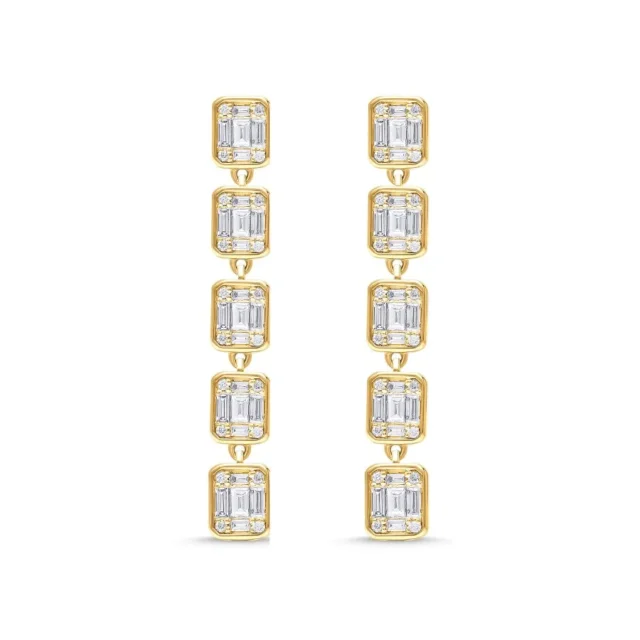 Round & Baguette Diamond Linear Drop Earrings