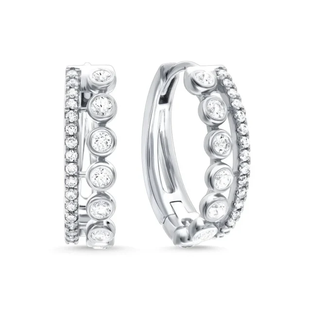 Bezel & Pavé Huggies Hoop Earrings
