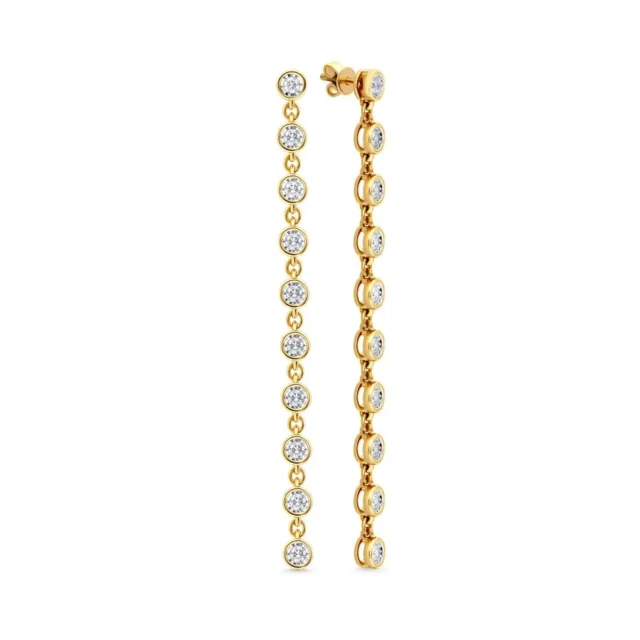 Bezel-Set Diamond Line Drop Earrings in Yellow Gold