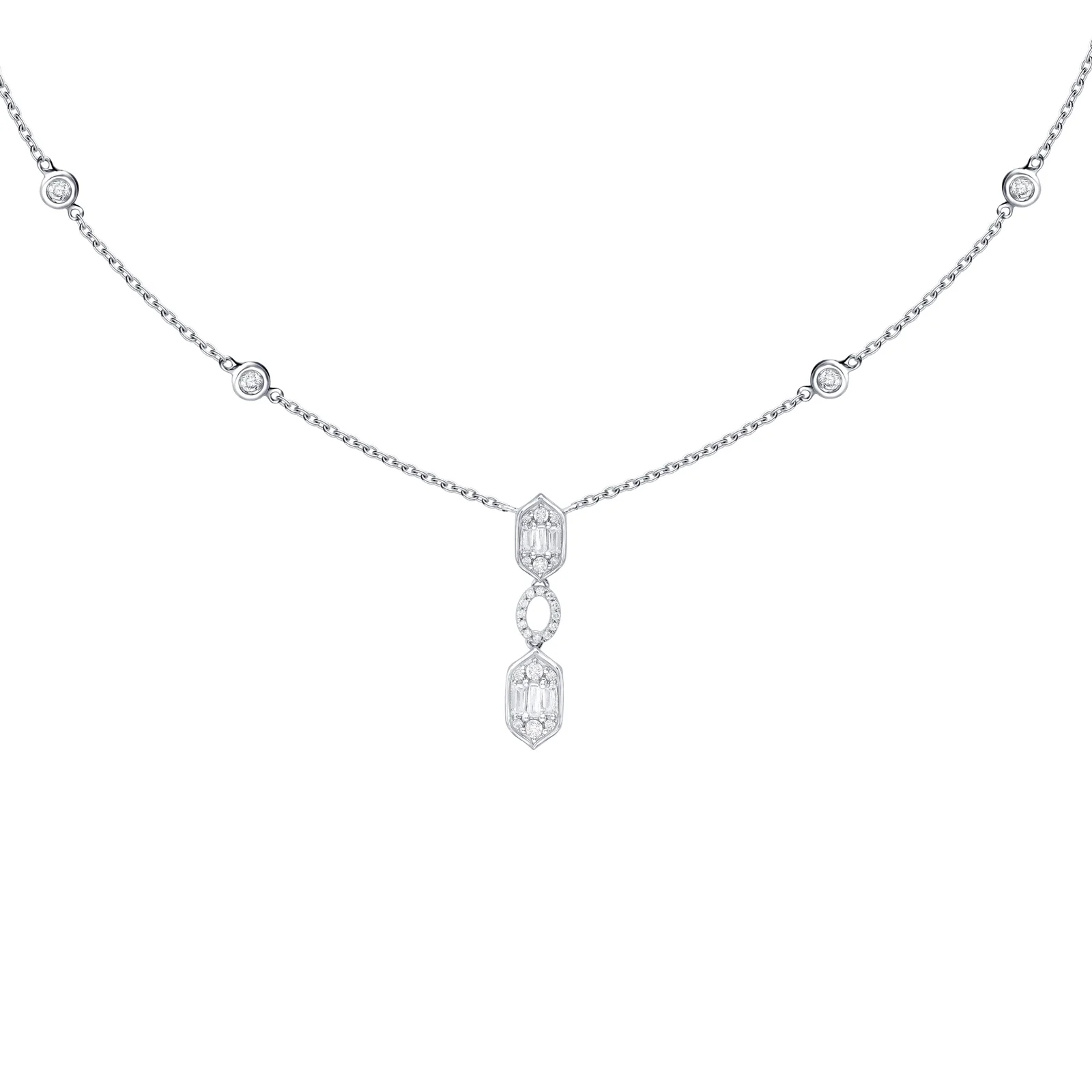 Diamond Drop Necklace in White Gold