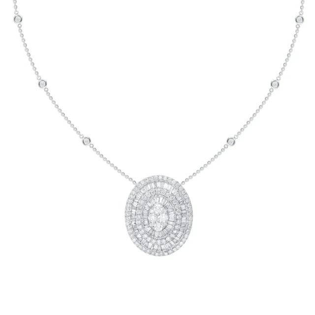 Oval Radiance Diamond Halo Necklace in White Gold
