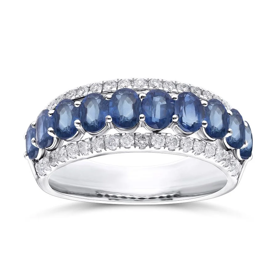 Gemstone & Diamond Double Row Band Ring in Gold