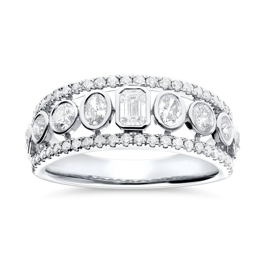 Emerald & Oval Diamond Bezel Dual Band