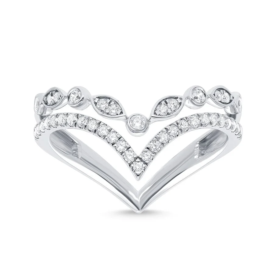 Diamond Chevron Crown Ring in White Gold