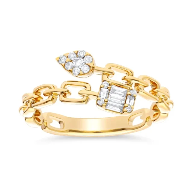 Gold Link Diamond Chain Ring