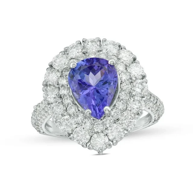 Regal Pear-Cut Tanzanite & Diamond Halo Ring