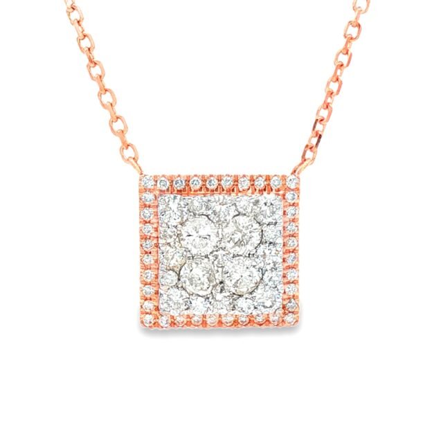 Radiant Bloom Diamond Cluster Square Pendant Necklace
