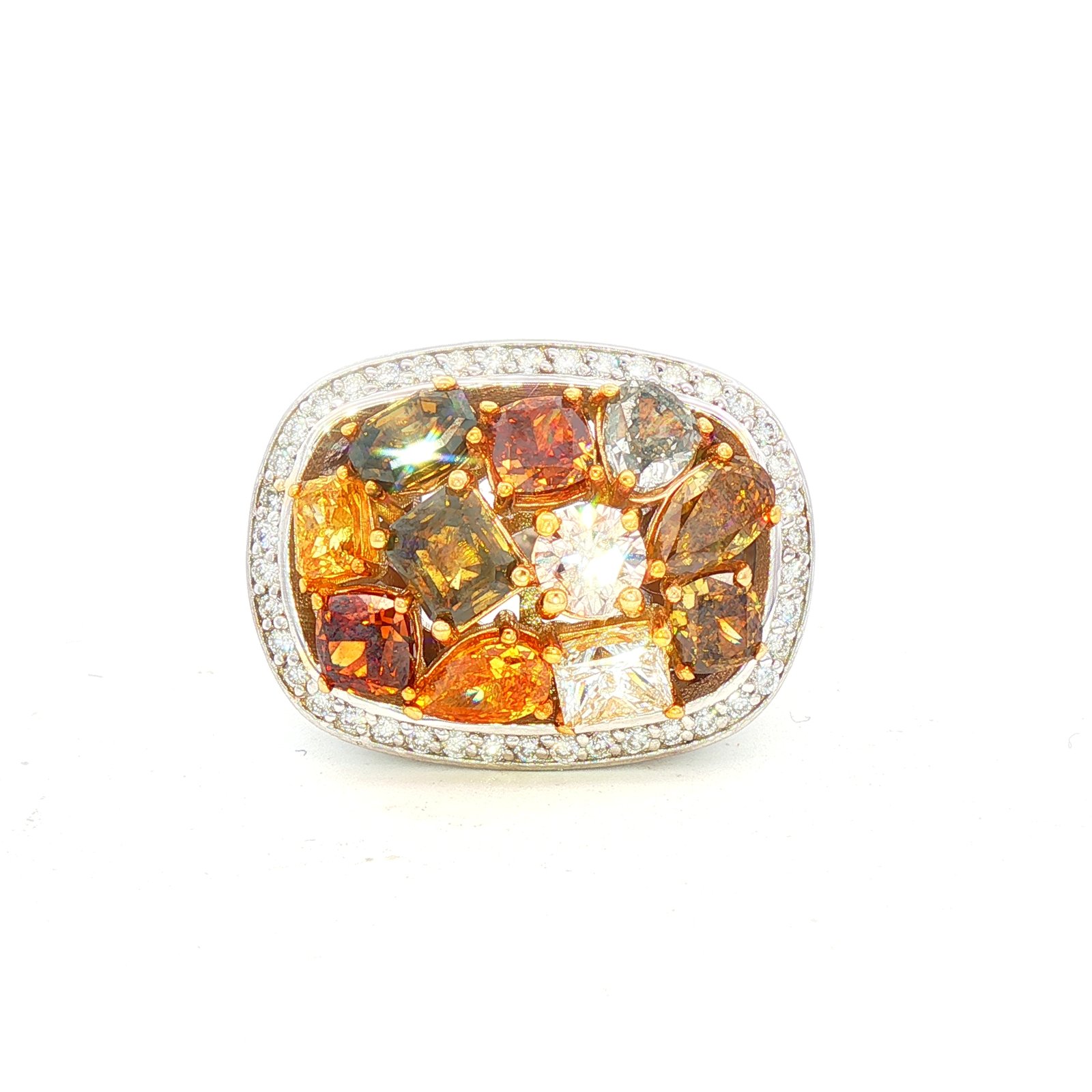 Sunset Mosaic Yellow & Multi-Color Diamond Ring in White Gold