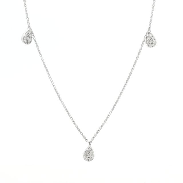 Triple Teardrop Diamond Accent Necklace in White Gold