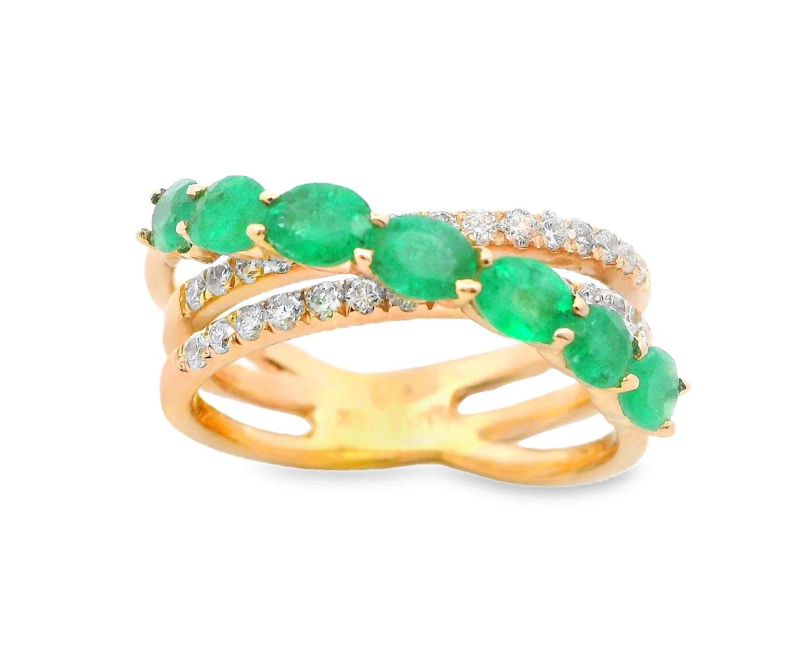 Oval Gemstone & Diamond Crossover Band Ring