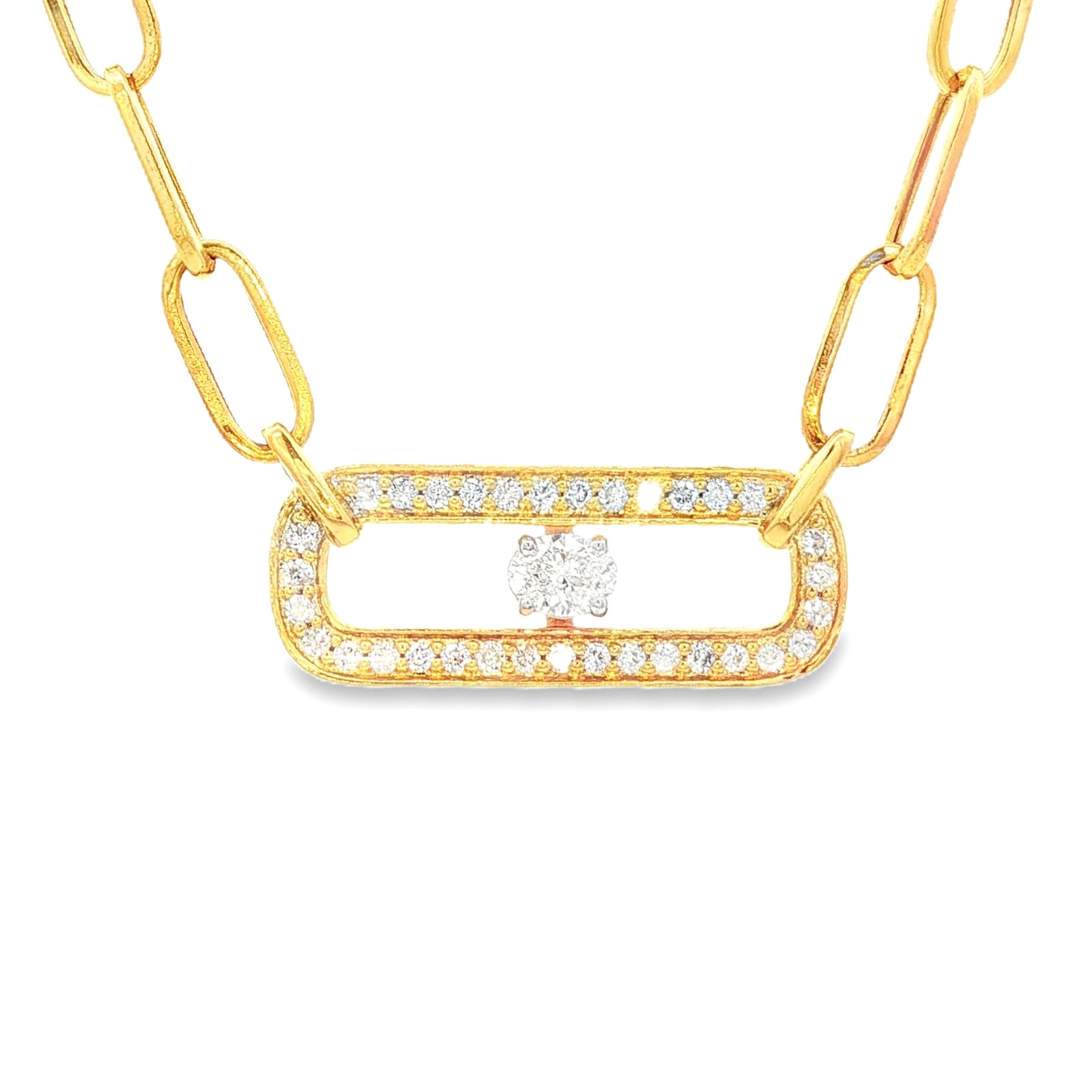 Round Diamond Link Pendant Necklace in Yellow Gold