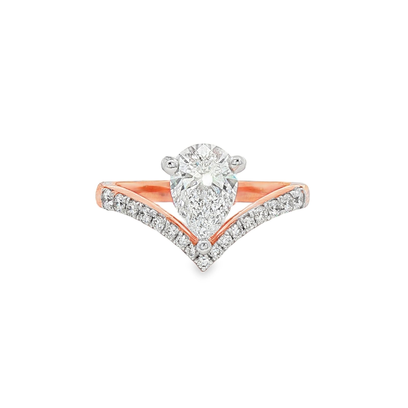 Pear-Cut LGD Engagement Ring with Diamond V-Shaped Band in Rose Gold