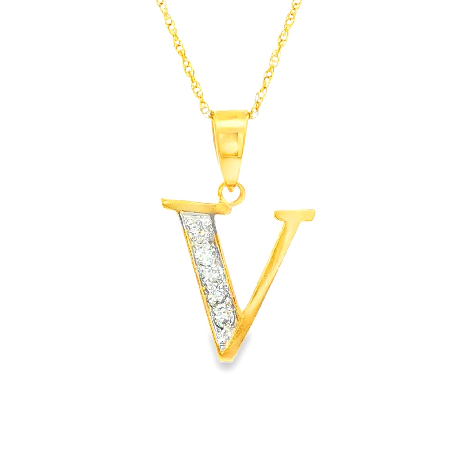 Diamond Initial "V" Pendant in Yellow Gold