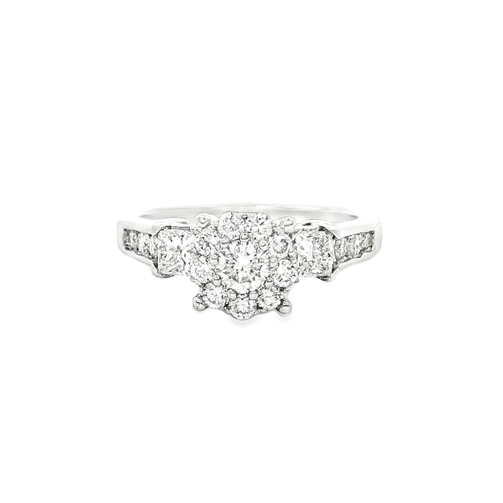 Radiant Blossom Diamond Cluster Engagement Ring in White Gold