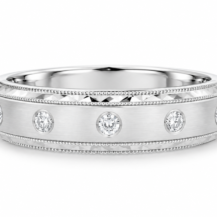 Men’s Diamond Bezel-Set Engagement Band in White Gold