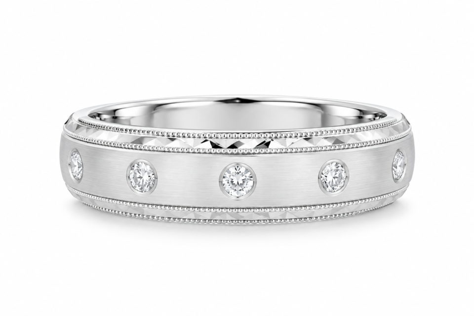 Men’s Diamond Bezel-Set Engagement Band in White Gold