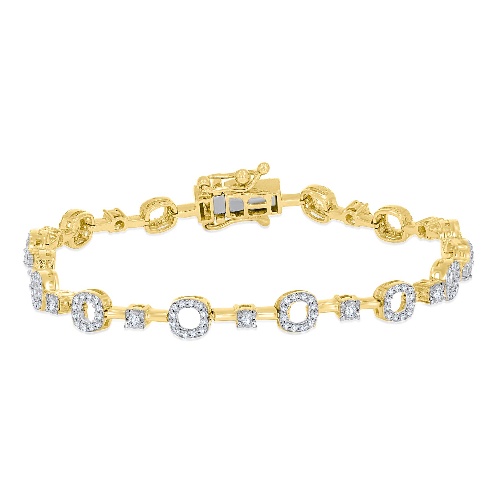 Diamond Halo “O” Station Link Bracelet in Yellow Gold