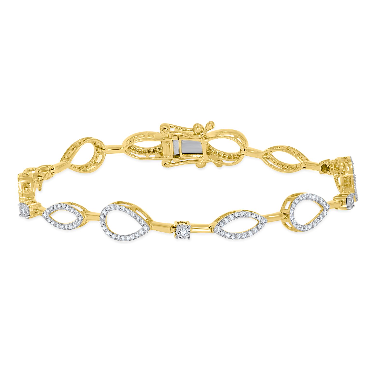 Diamond Marquise Halo Link Bracelet in Yellow Gold