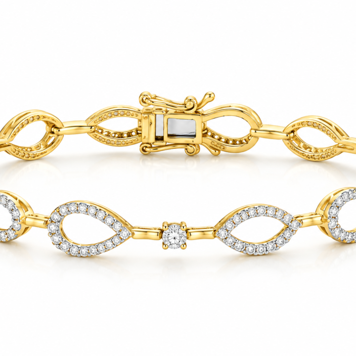 Diamond Marquise Halo Link Bracelet in Yellow Gold