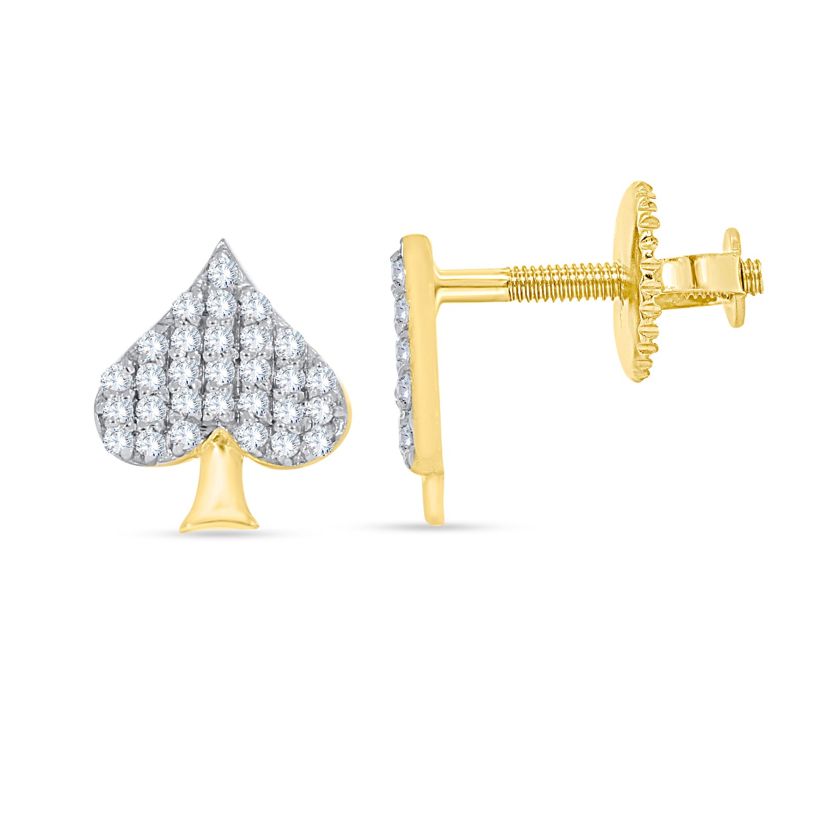 Diamond Spade Stud Earrings in Yellow Gold