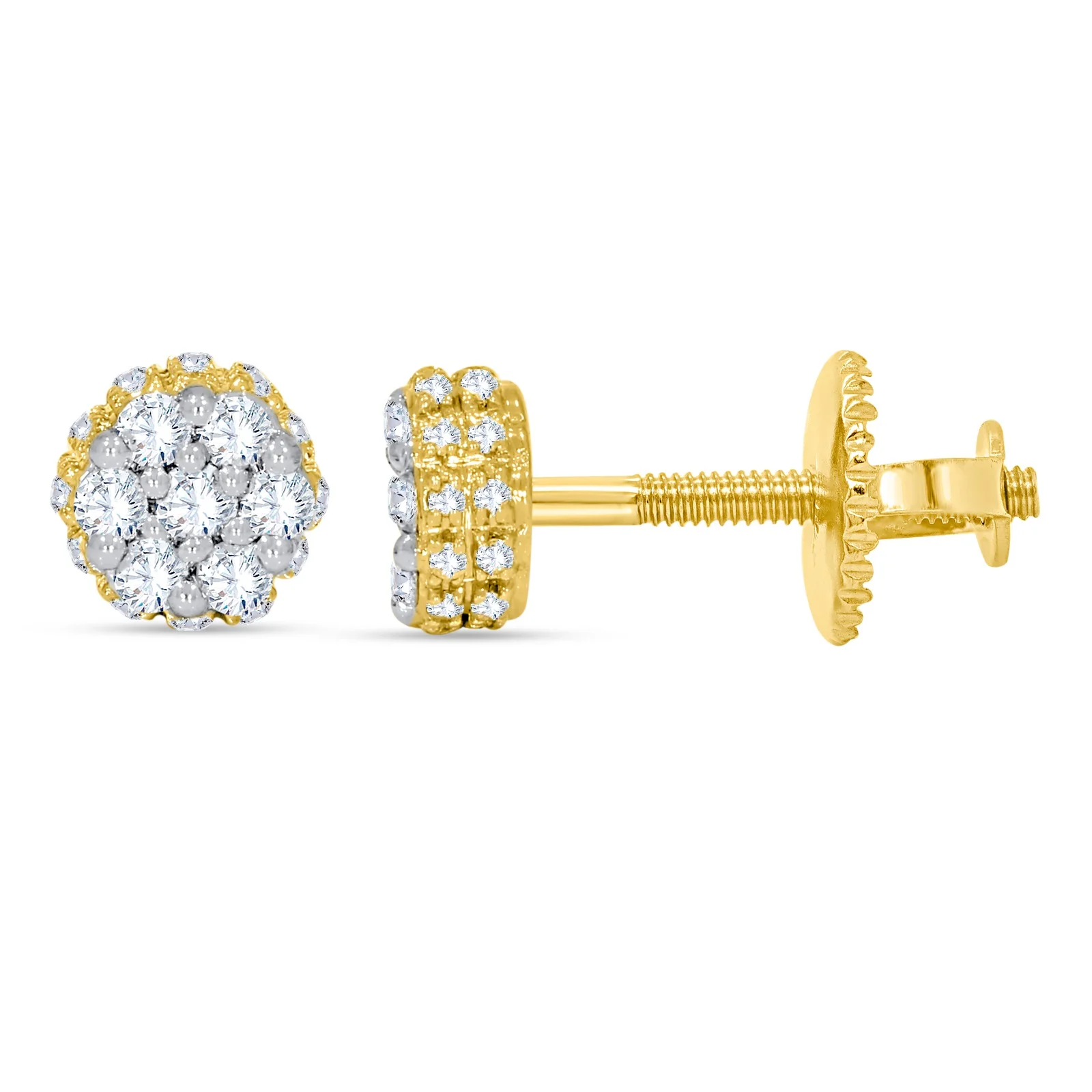 Diamond Cluster Stud Earrings in Yellow Gold