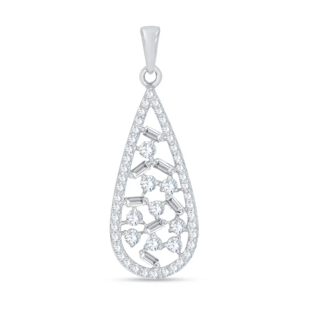 Teardrop Diamond Filigree Pendant in White Gold