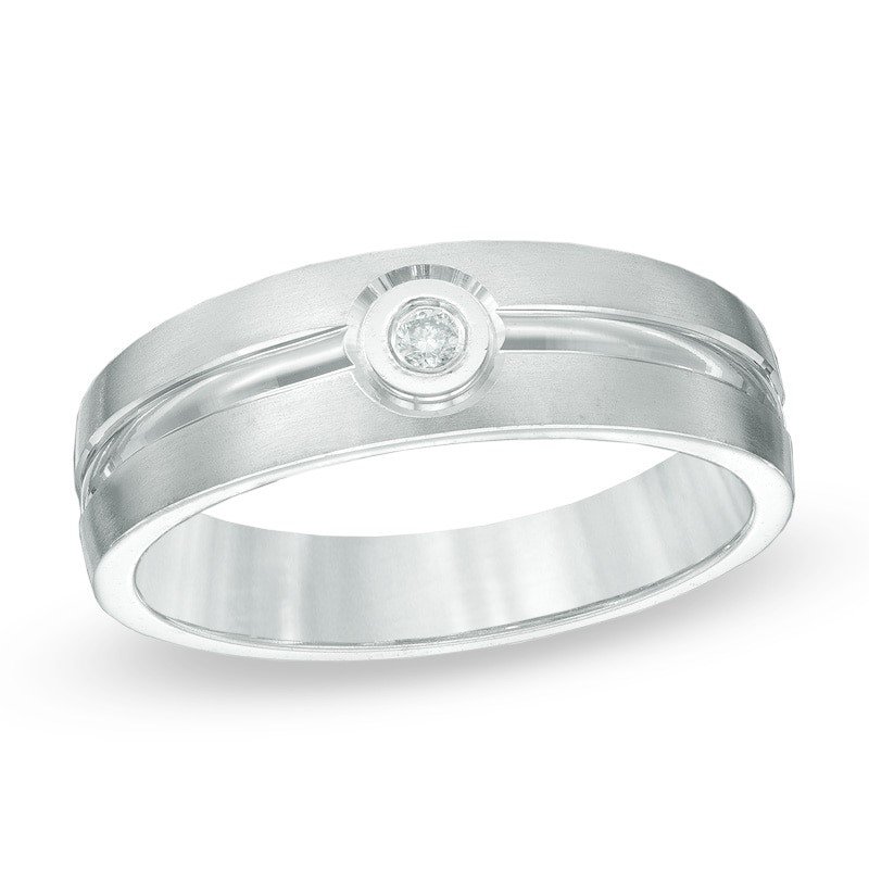 Men’s Classic Diamond Accent Satin Finish Band in White Gold