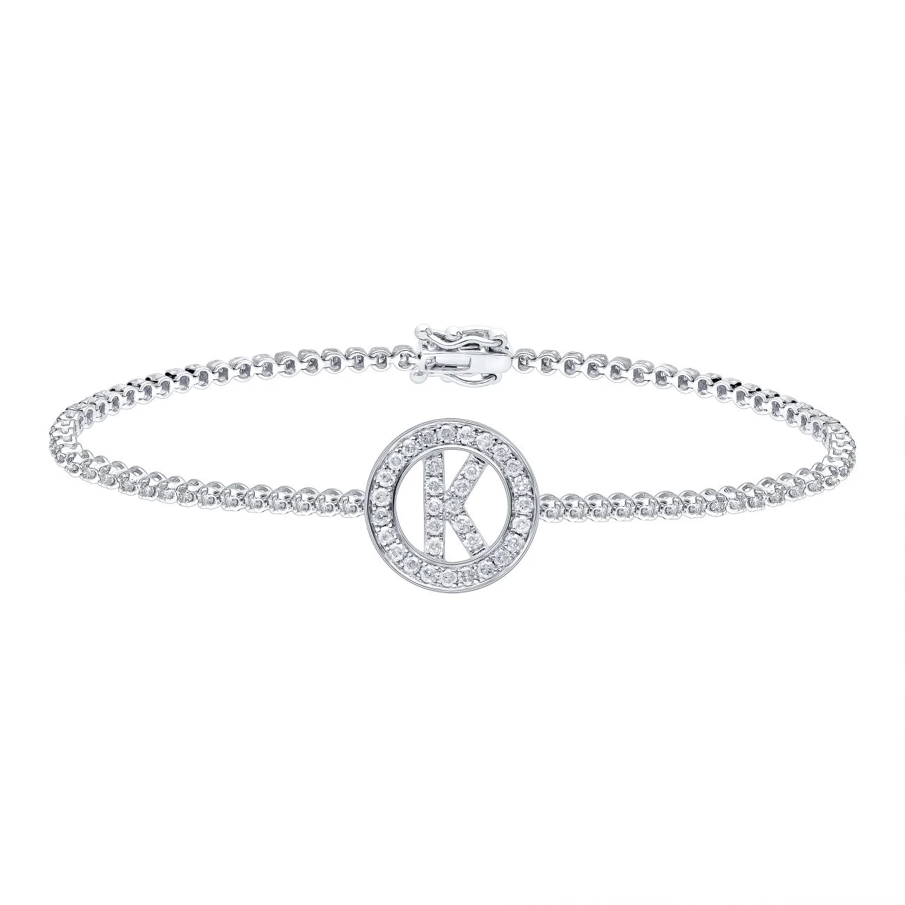Diamond Initial Bracelet in White Gold