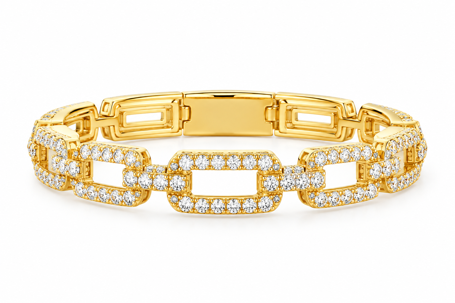 Diamond Link Chain Band in Yellow Gold