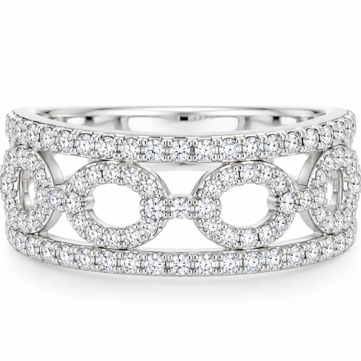 Diamond Link Motif Band Ring in White Gold