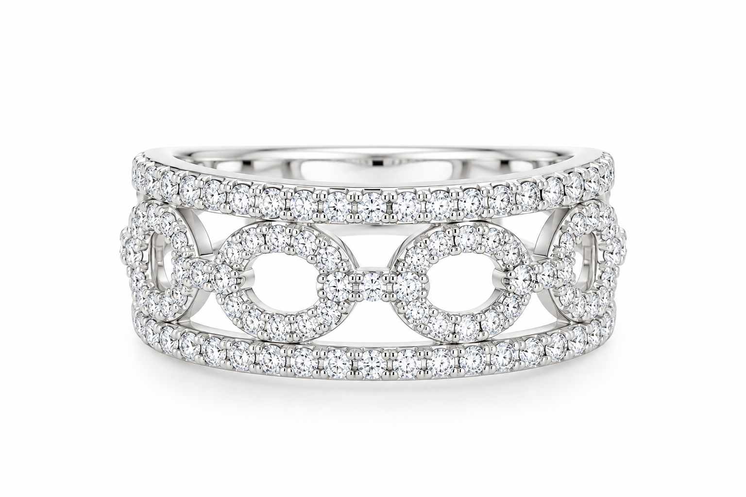 Diamond Link Motif Band Ring in White Gold