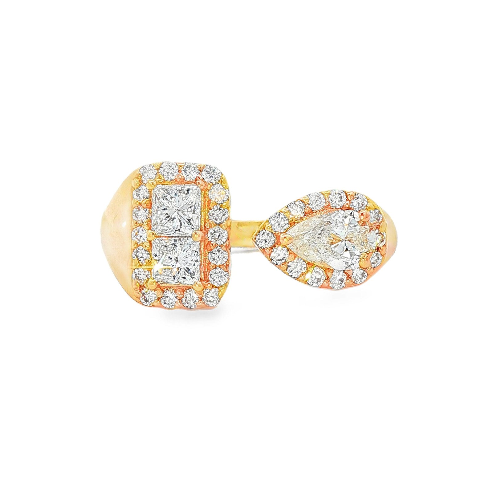 Two-Stone Halo Open Ring in 14K Yellow Gold